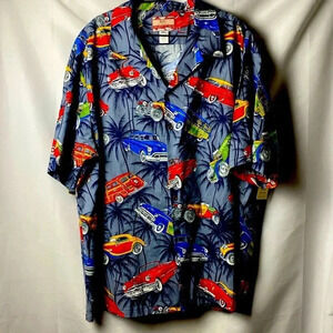 RJC‎ MADE IN HAWAII USA SIZE 4XL 100% COTTON SHIRT PALM TREES AND  ANTIQUE CARS